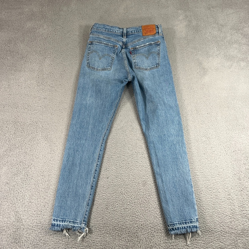 Levis 501 S Premium Jeans Womens 28x28 Blue Denim Button Fly Skinny Distressed - Picture 12 of 15